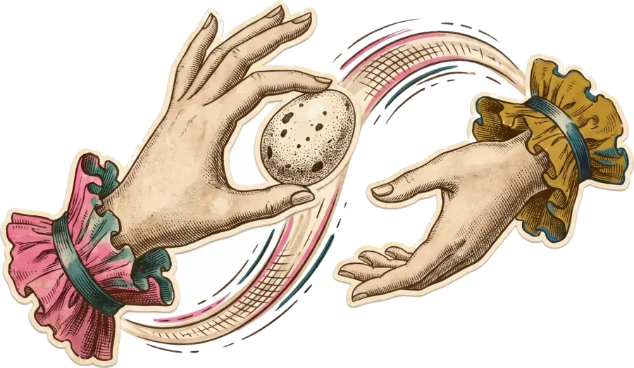 One hand passing an egg to another