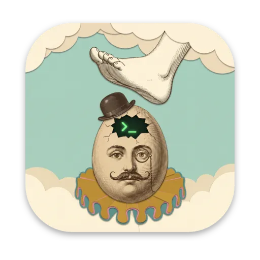 The Eggify app icon: an egg gentleman about to be stepped on by a giant foot